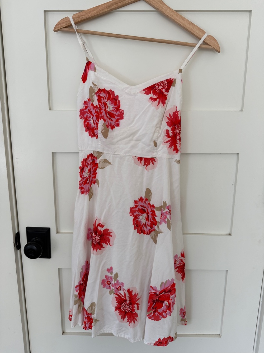 Old Navy White Midi Dress with Red Floral Print